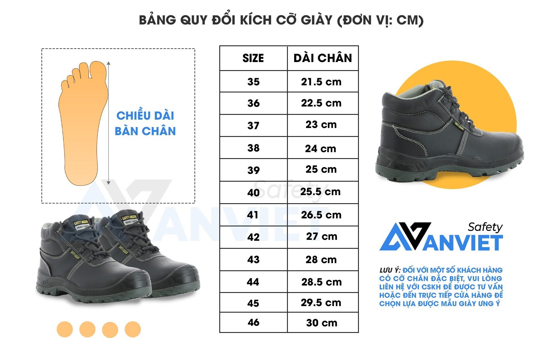 Bảng size chuẩn của giày bảo hộ Jogger Bestboy S3