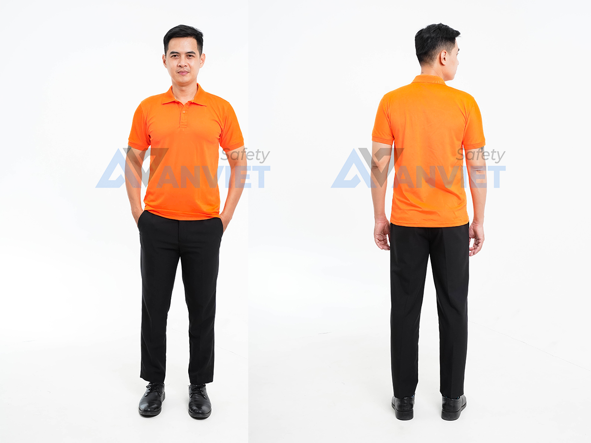 Áo polo màu cam in logo, slogan hoặc thông điệp doanh nghiệp