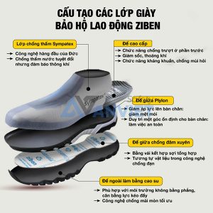 Giày bảo hộ Ziben 142B chống đinh, chống nước cao cấp, siêu bền, Size 41