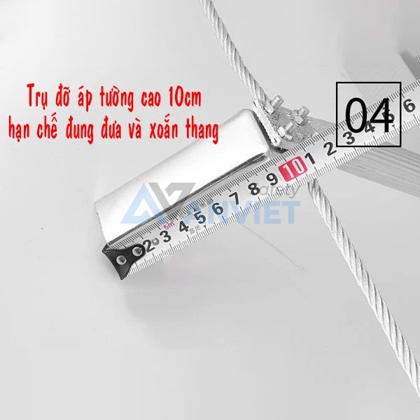 Thiết kế trụ đỡ áp tường dài 10cm tự động bật ra khi thang dây được thả xuống