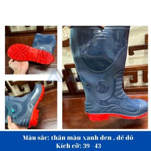 Ủng cao su Hoa San mũi thép cao cấp U114, Màu xanh dương - Size 42